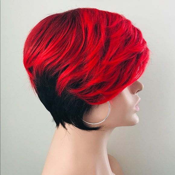 Short Red & Black “Put On & Go” Synthetic Wig for Daily Wear or Events - Picture 3 of 5